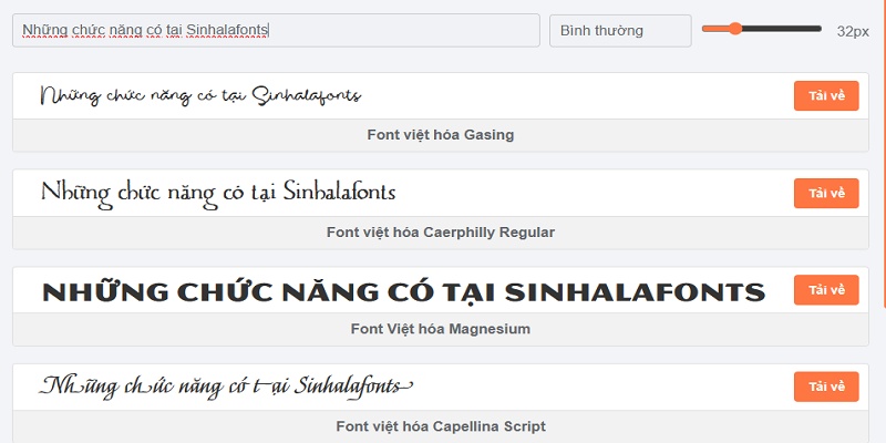 Chức năng có tại Sinhalafonts