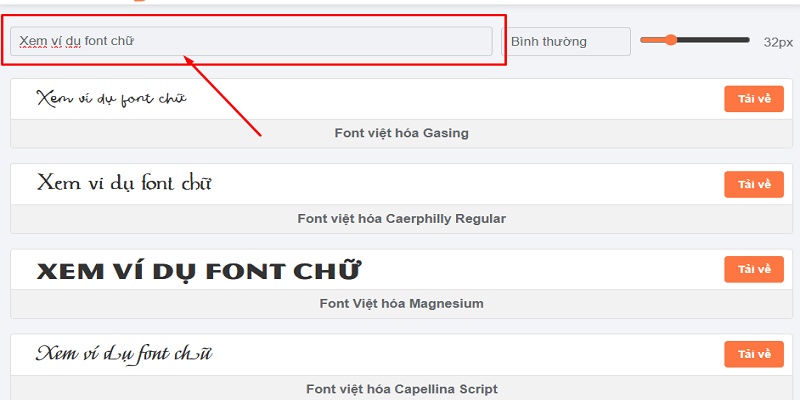 Xem ví dụ font chữ